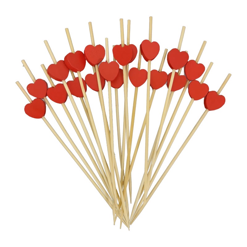 Espetinhos de Bambu Coração Vermelho 100un