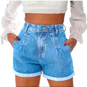 Short Jeans Feminino Cintura Alta Bolso Real