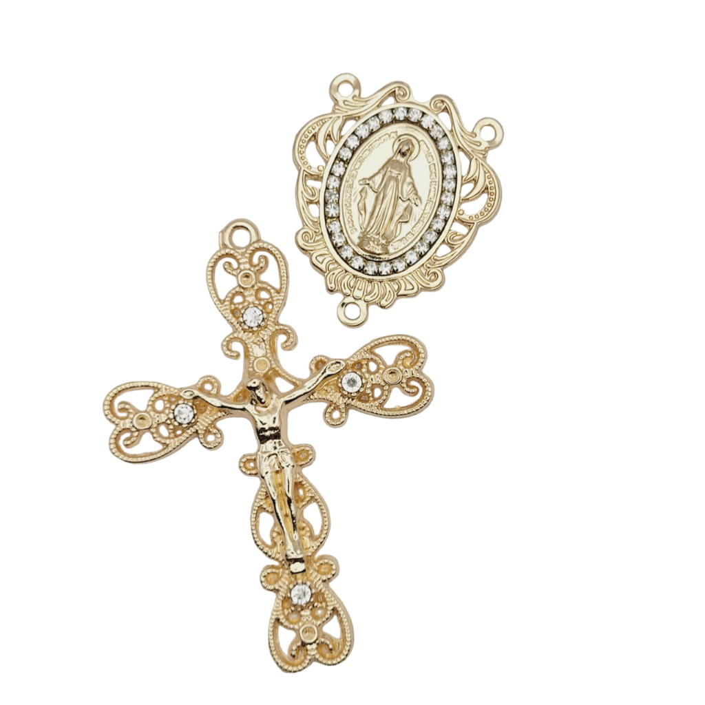 Entremeio Ter?o Nossa Senhora Strass Crucifixo Dourado 1 Entremeio Terço Nossa Senhora Strass Crucifixo Dourado