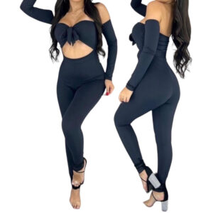 Macacão Feminino Manga Longa Laço Ciganinha