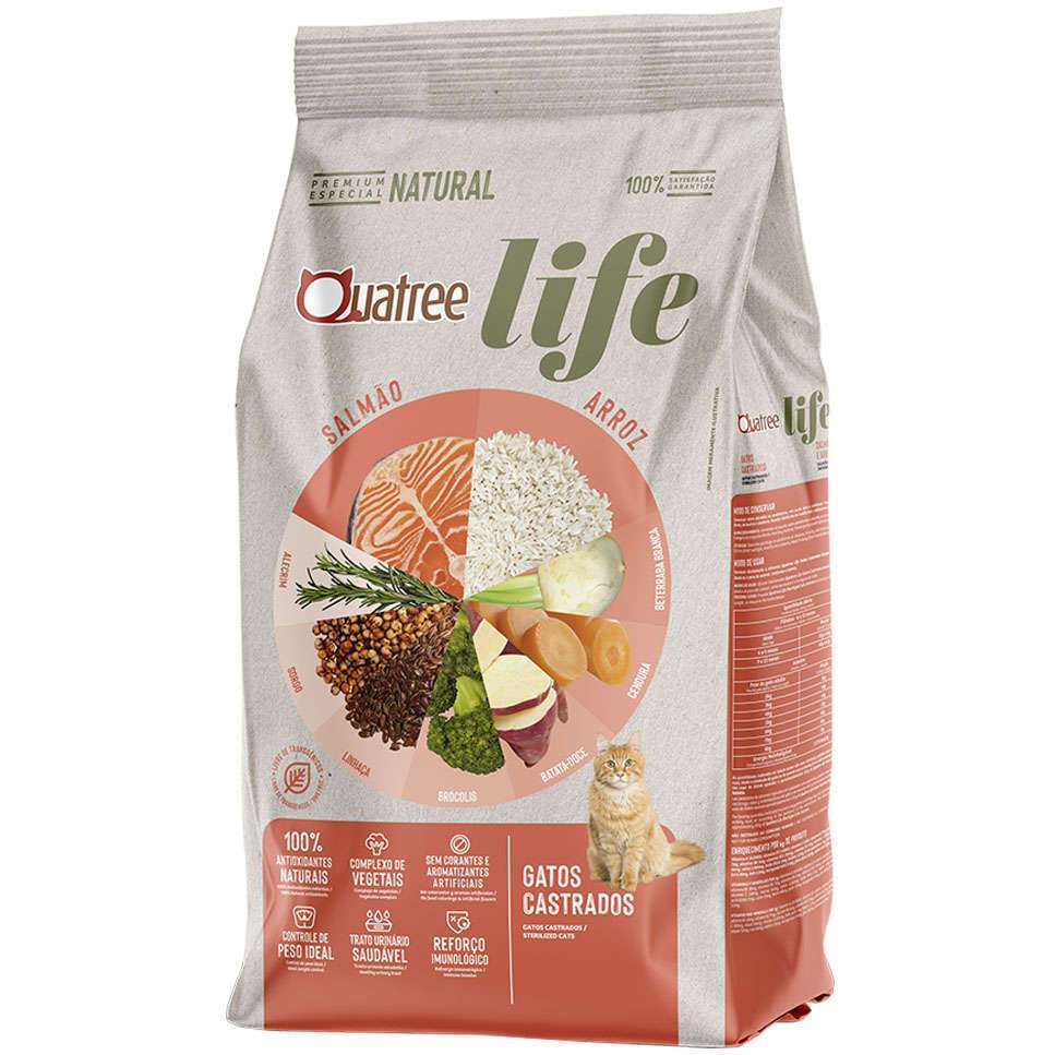 Ra??o Quatree Life Gatos Castrados Salm?o 3kg 1 Ração Quatree Life Gatos Castrados Salmão 3kg