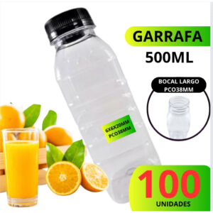 Garrafas PET 500ml Boca Grande 100 Unidades