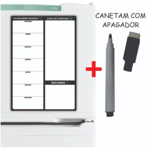 Planner Magnético para Geladeira com Caneta Escreve e Apaga
