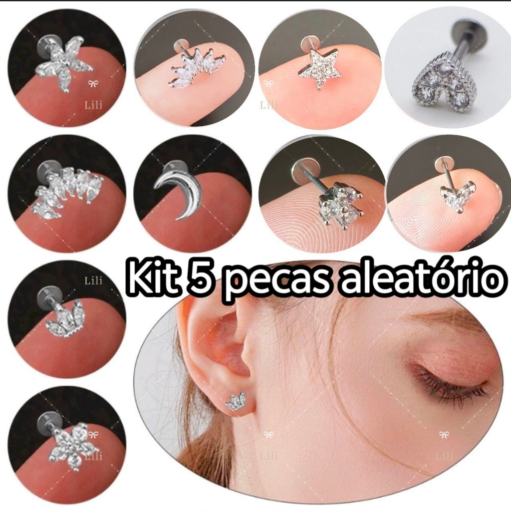Kit 5 Piercings Labret A?o Inoxid?vel 1 Kit 5 Piercings Labret Aço Inoxidável