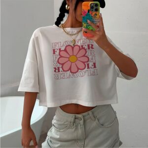 Cropped Oversized Floral Rosa Feminino