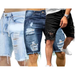 Kit 3 Bermudas Jeans Masculinas Rasgadas