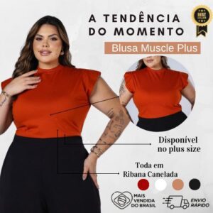 Blusa Ribana Canelada Plus Size Gola Redonda