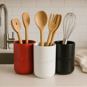 Porta Utensílios Cerâmica 17cm Branco