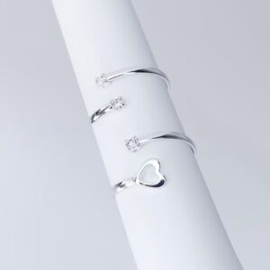 Anéis Falange Coração Zircônia Folheados Prata
