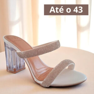 Sandália Salto Bloco Acrílico Brilho