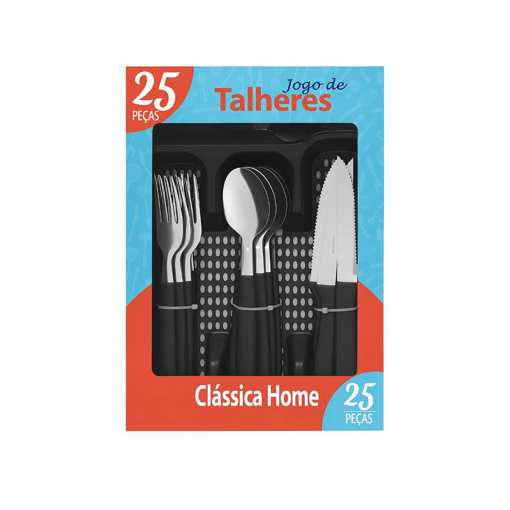 Jogo de Talheres Inox 25 Pe?as Elegante 1 Jogo de Talheres Inox 25 Peças Elegante