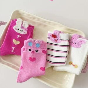 Meias Curtas Menina Cabeça Animal Algodão