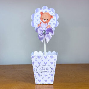 Cachepô Ursinho Lilás "Pegue e Monte" Chá de Bebê