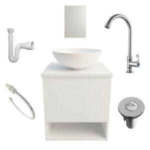 Conjunto Gabinete Banheiro Completo Branco Espelho