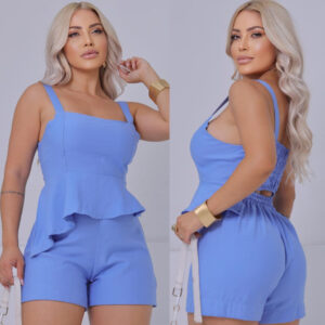 Conjunto Feminino Verão Blusa Peplum Short Elegante