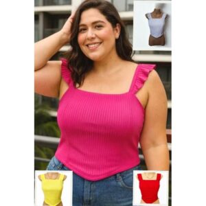 Blusa Cropped Plus Size Canelado Elegante