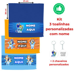 Kit Toalhinhas Lavabinho Personalizadas com Nome + Chaveiros