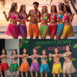 Saia de Fitilho Havaiano com Flores - Festa/Halloween