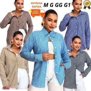 Camisa Feminina Listrada Manga Longa Social