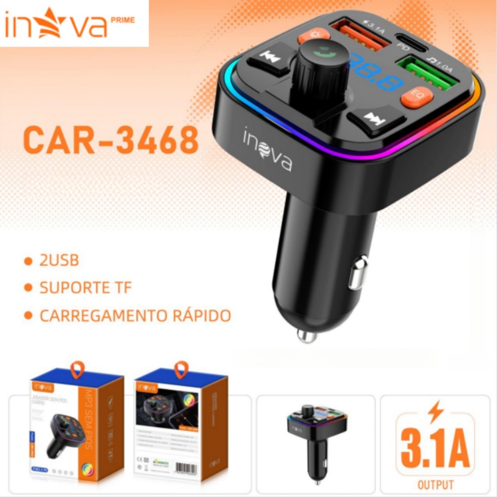 Carregador Veicular USB QC PD Dupla Porta 1 Carregador Veicular USB QC PD Dupla Porta