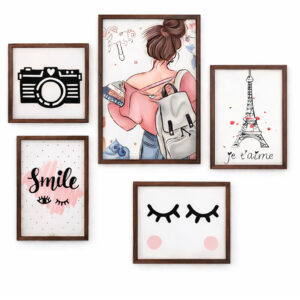 Quadros Decorativos Tumblr Menina Power - 5 Peças