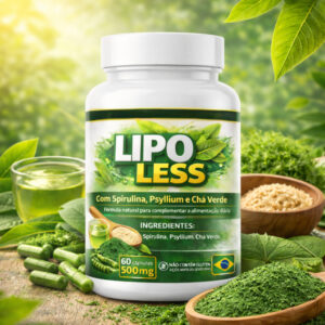 Suplemento Spirulina, Psyllium e Chá Verde (60 Cápsulas)