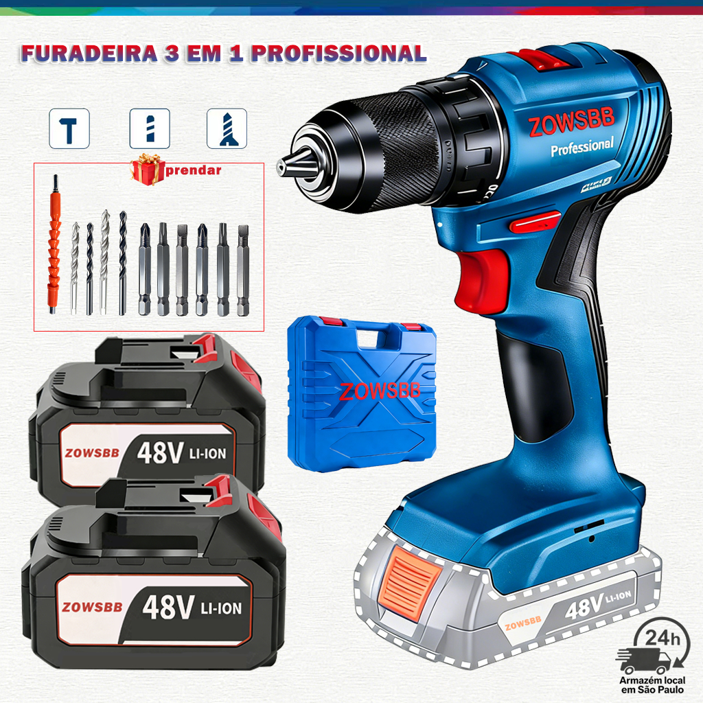 Furadeira Impacto 48V L?tio Bosch - Kit Completo 1 Furadeira Impacto 48V Lítio Bosch - Kit Completo