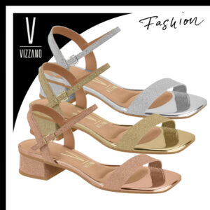 Sandália Salto Grosso Metalizada Vizzano