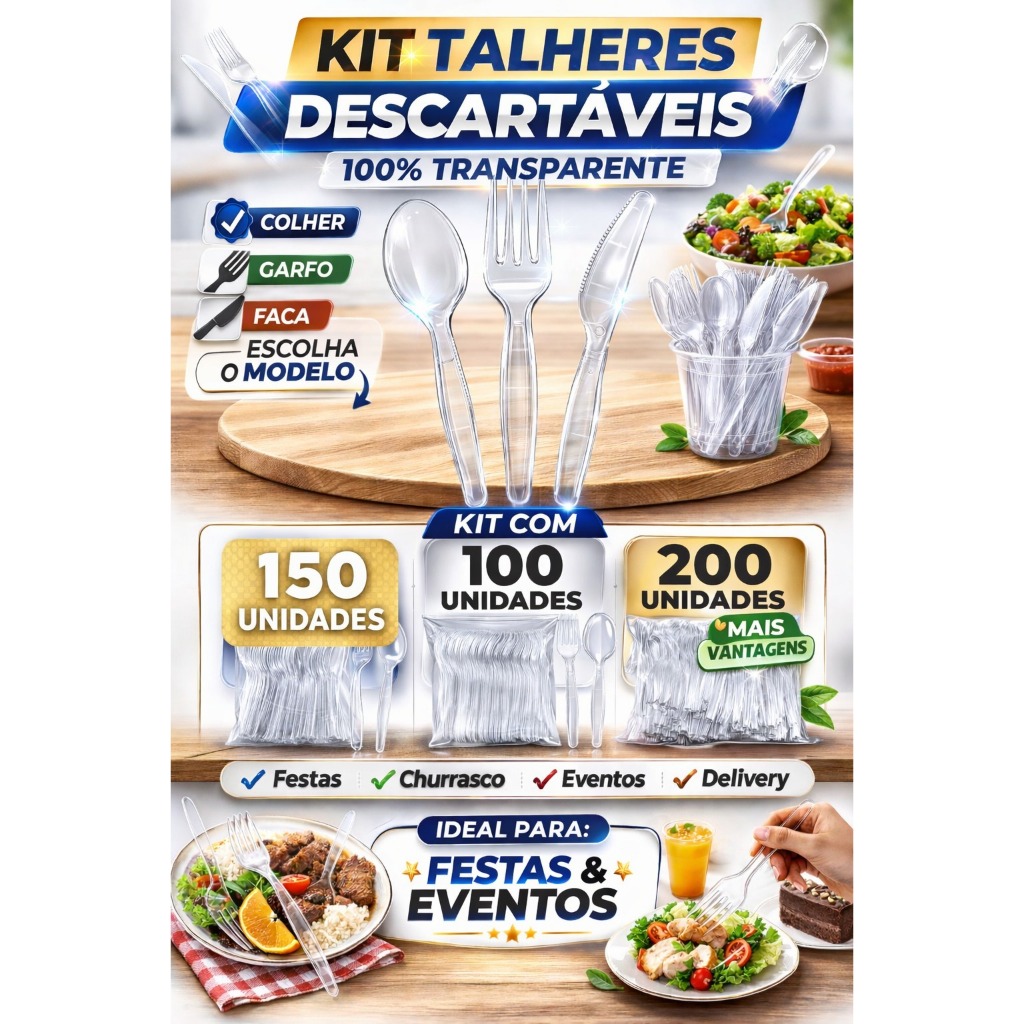 Talheres Transparentes para Festa/Churrasco 1 Talheres Transparentes para Festa/Churrasco