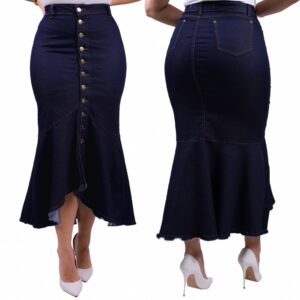 Saia Jeans Longa Babado Lycra - 7Pallas