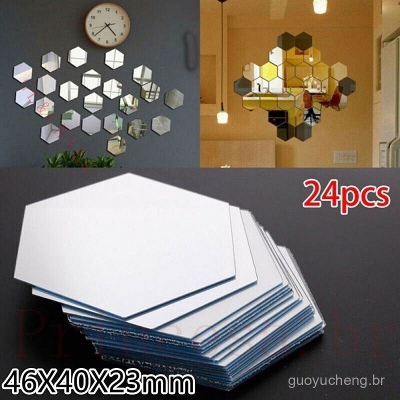 Adesivos Hexagonais de Espelho Mosaico 1 Adesivos Hexagonais de Espelho Mosaico