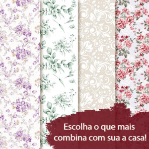 Papel de Parede Floral Aquarela Rosa/Roxo/Verde
