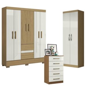 Guarda-Roupa Casal e Cômoda Off White Aramóveis