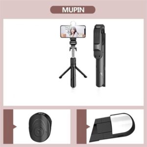 Bastão Selfie Telescópico com Tripé e Luz