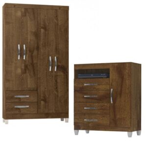 Guarda Roupa Solteiro Cannes Malbec 4 Portas + Cômoda