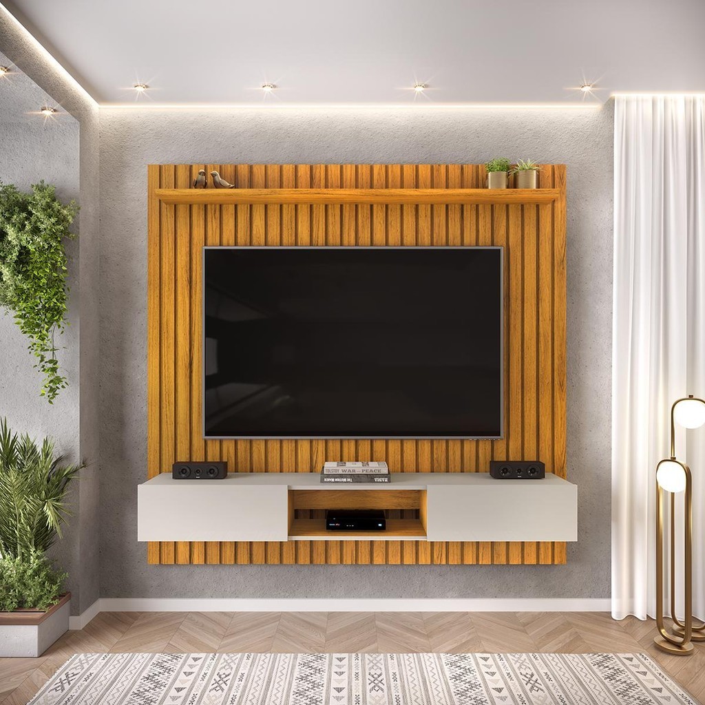 Painel TV Ripado Cedro Bali 180cm - Até 70 1 Painel TV Ripado Cedro Bali 180cm - Até 70