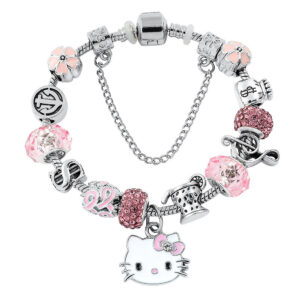 Pulseiras Gato Desenho Animado Strass Rosa Vermelho