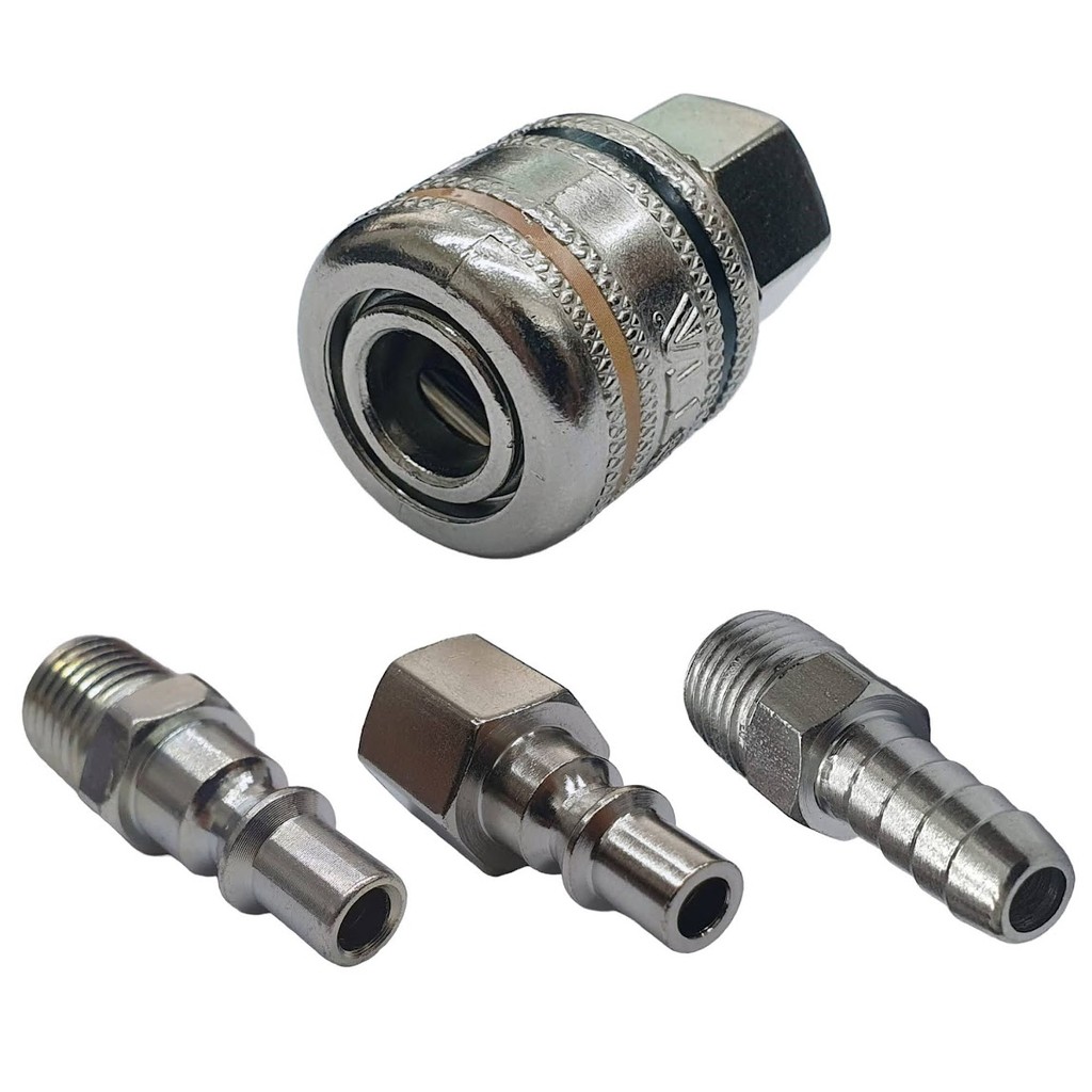 Kit Conectores Engate R?pido Compressor Pneum?tico 1/4 NPT 4P?s 1 Kit Conectores Engate Rápido Compressor Pneumático 1/4 NPT 4Pçs