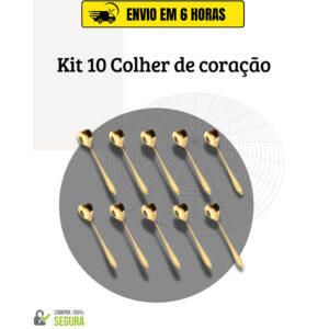 Colher Dourada Coração Inox - Homeup