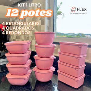 Potes Plásticos 1 Litro - Kit 12 Unidades