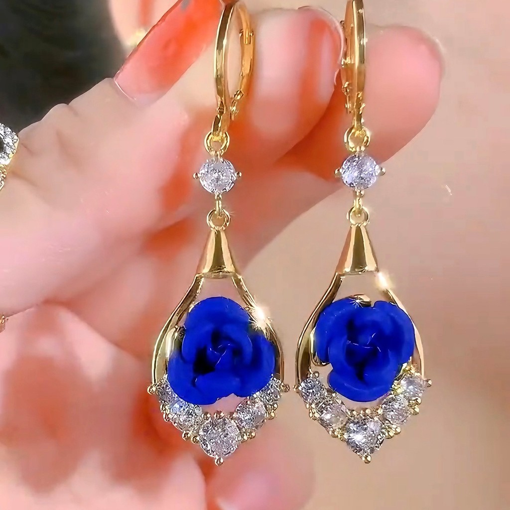 Brincos de Cristal Rosa e Azul Elegantes 1 Brincos de Cristal Rosa e Azul Elegantes