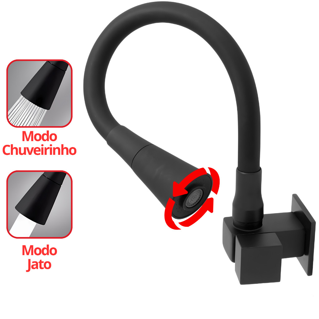 Torneira de Parede Gourmet Preta Flex?vel 1 Torneira de Parede Gourmet Preta Flexível