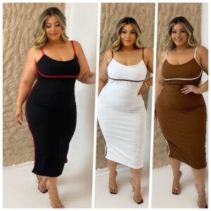 Vestido Plus Size Canelado Midi Elegante