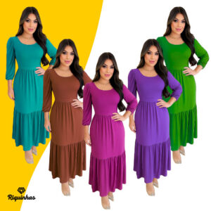 Vestido Longo Evangélico Plus Size Manga 3/4 Suede