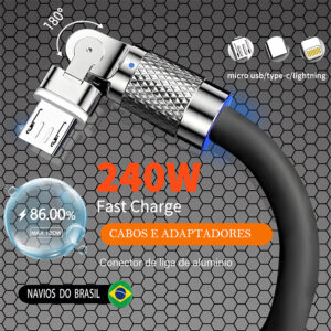 Cabo USB Tipo C Rápido com LED Giratório