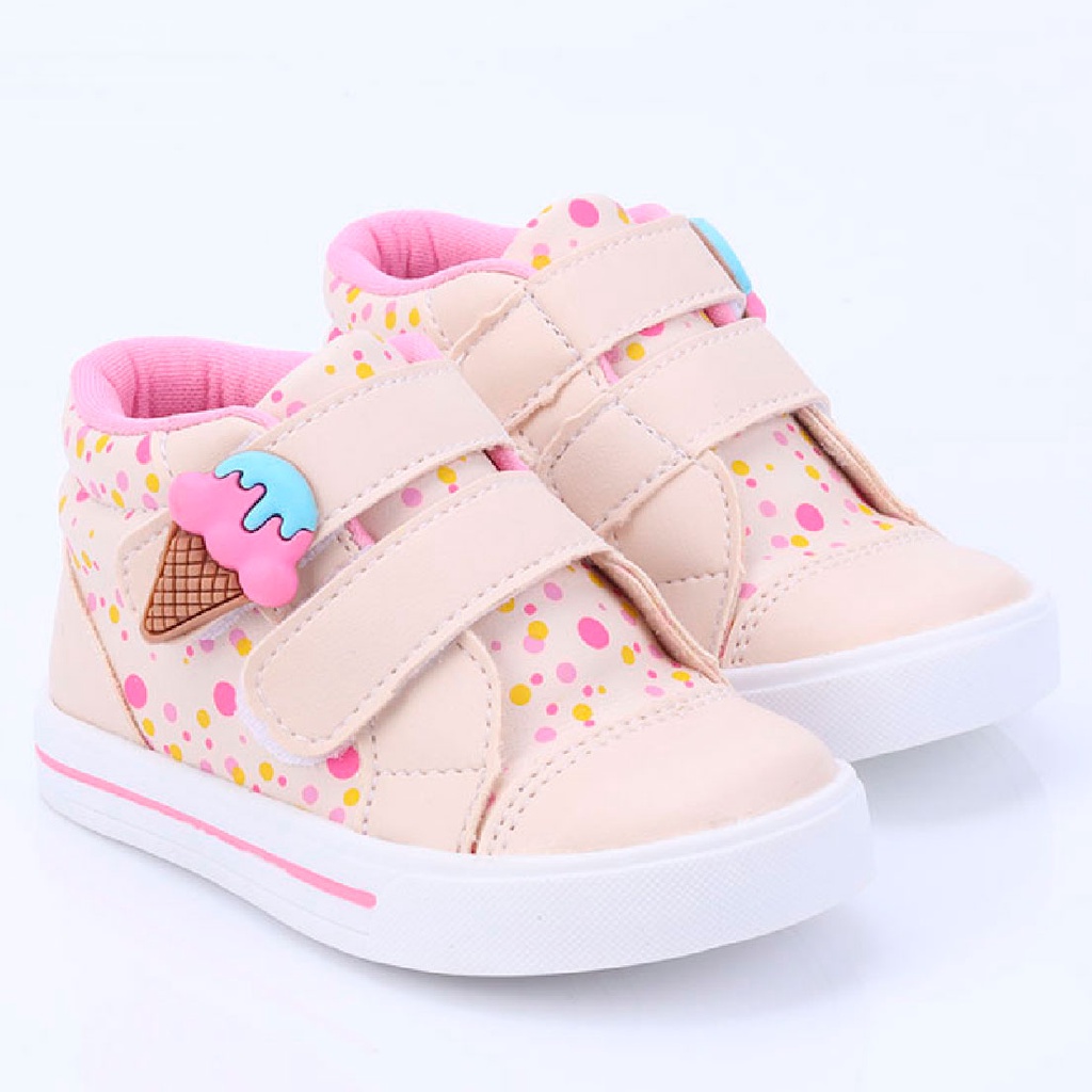 T?nis Infantil Feminino Bee Happy Sorvetinho - Conforto e Divers?o 1 Tênis Infantil Feminino Bee Happy Calce Fácil Confortável Sorvetinho Meninas Rosa Preto e Nude