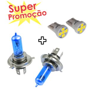 Lâmpadas H4 Super Brancas + LED Meia Luz