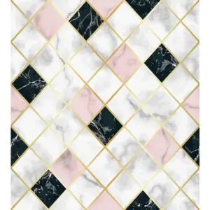 Papel de Parede Mármore Branco/Rose/Preto 1,50m x 0,40m