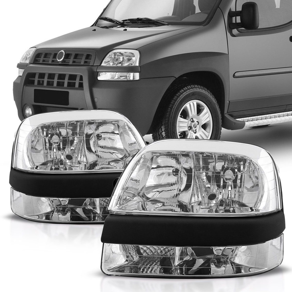Farol Doblo 2002-2009 Foco Duplo Cromado 1 Farol Doblo 2002-2009 Foco Duplo Cromado