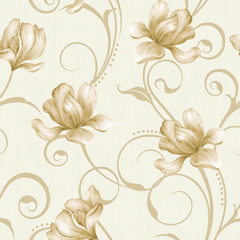 Papel de Parede Floral Bege Marrom 3m x 40cm 1 Papel de Parede Floral Bege Marrom 3m x 40cm